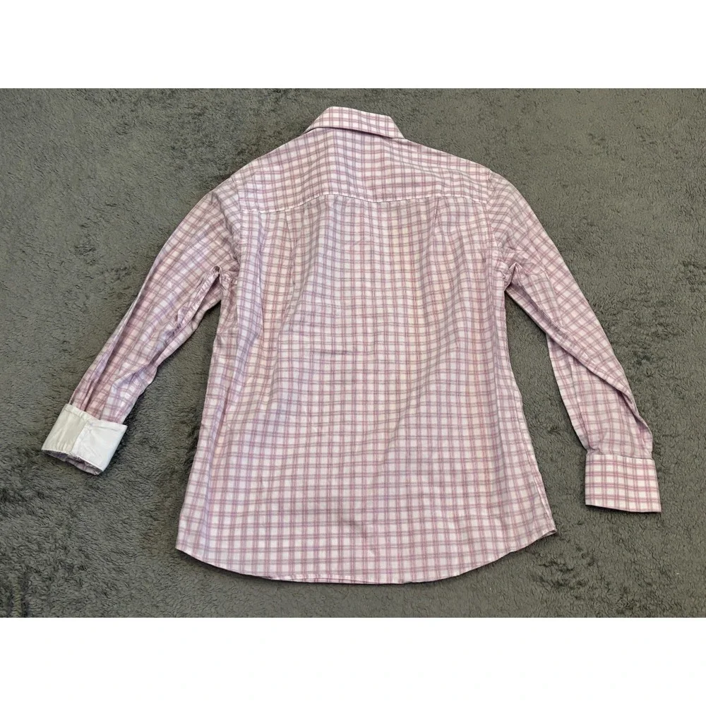 Bachrach Mens Dress Shirt 15 32/33 Pink Plaid Long Sleeve Button Career Office